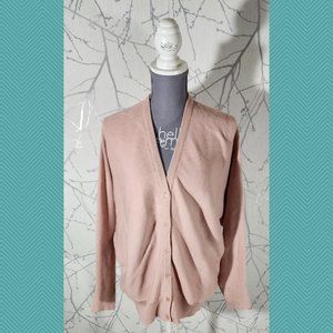 T Tahari Pastel Pink Ribbed Knit Button Front Boxy Fit Cardigan